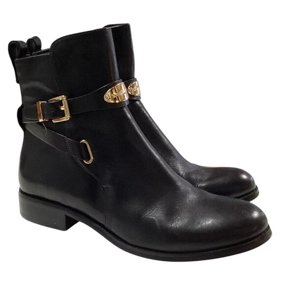 Michael Kors Ankle Boots Womens 7 Black Arley Leather Buckle Strap Shoes - Picture 1 of 9